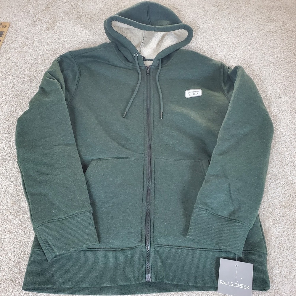Falls Creek Men's Sherpa Hoodie Size S Small Full Zip Green NWTGS